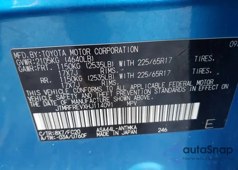 2017 Toyota Rav4 Xle из США, поврежденный, VIN JTMRFREVXHJ114091